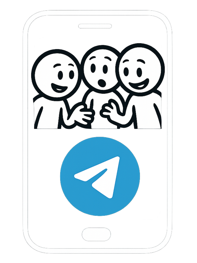 Join the StuckGang Telegram — Degen Support & Signals Illustration of three cartoon stick figures smiling inside a smartphone with a Telegram logo. Represents community, support, and learning for crypto users. Ideal for promoting group chats, Solana discussion hubs, or beginner-friendly degen spaces.